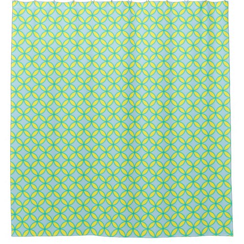 Teal blue and lemon yellow circles pattern shower curtain