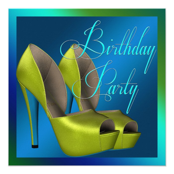 Teal Blue and Lime Green Birthday Party Custom Announcement