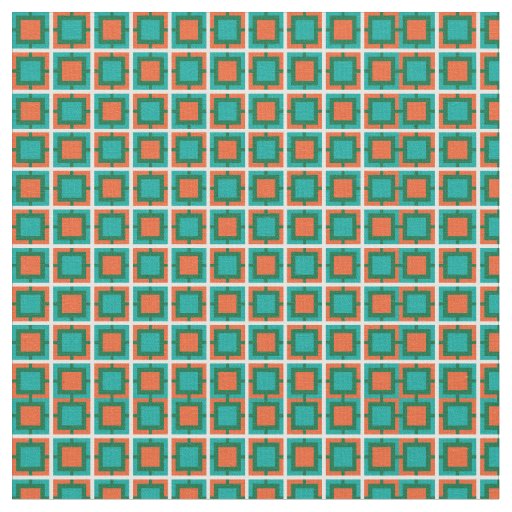 Teal Blue and Orange Lattice Pattern Fabric