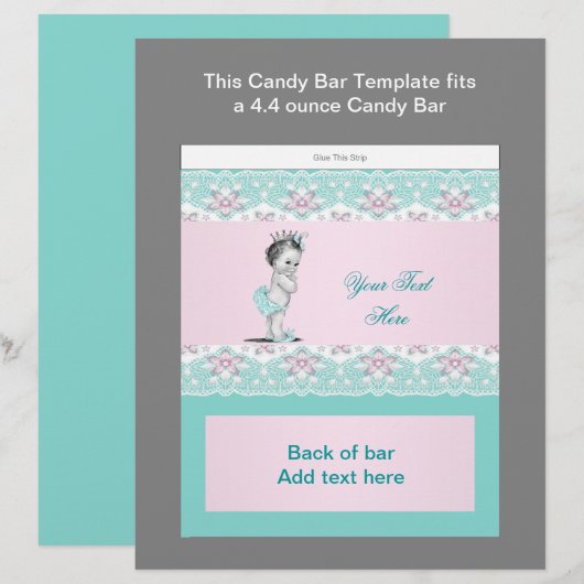 Teal Blue and Pink Baby Shower Candy Bar Wrapper (Front/Back)