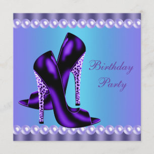 Teal Blue and Purple Birthday Party Invitation