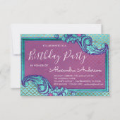 Teal Blue and Purple Mermaid Scales Birthday Party Invitation (Front)