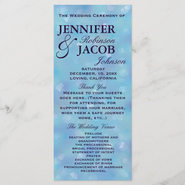 Teal Blue and Purple Wedding Program (Front)