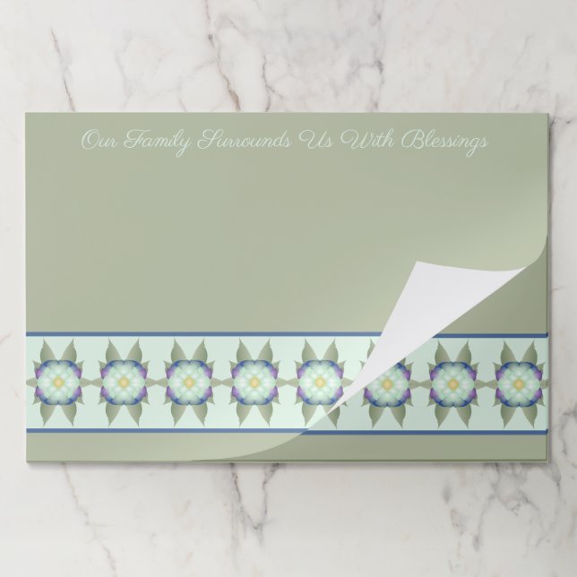 Teal Blue and Sage Green Accented Paper Placemat (Folded)
