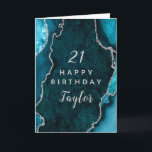 Teal Blue and Silver Agate Happy Birthday Card<br><div class="desc">This elegant and glamorous birthday card can be personalized with a name or title such as mom, daughter, granddaughter, niece, friend etc. The design features a teal blue agate marble background with faux silver glitter accents. The text combines handwritten script and modern sans serif fonts for a classy and sophisticated...</div>