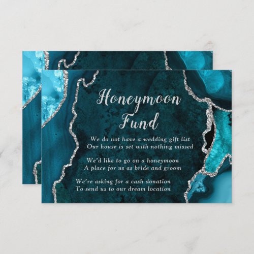 Teal Blue and Silver Agate Honeymoon Fund Enclosure Card