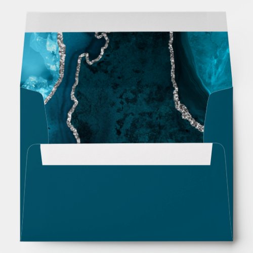 Teal Blue and Silver Agate Marble Birthday Party Envelope