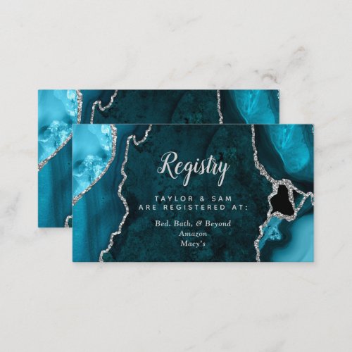 Teal Blue and Silver Agate Wedding Registry Enclosure Card