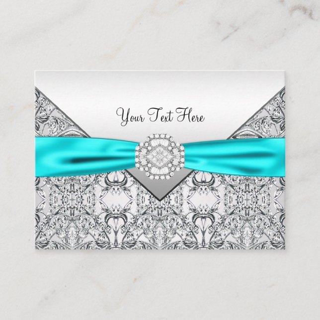 Teal Blue and Silver Business Card (Front)