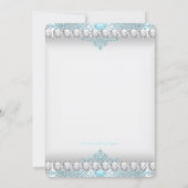 Teal Blue and Silver Diamond Princess Quinceanera Invitation (Back)