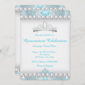 Teal Blue and Silver Diamond Princess Quinceanera Invitation (Front/Back)