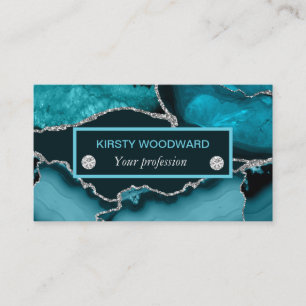 Teal Blue and Silver Glitter Agate Business Card