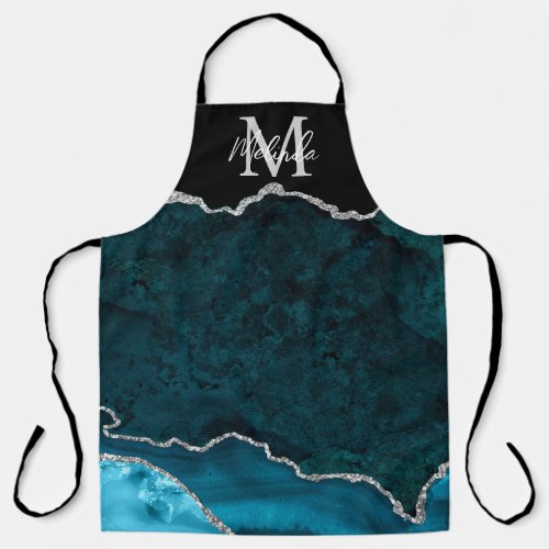Teal Blue and Silver Marble Agate Apron