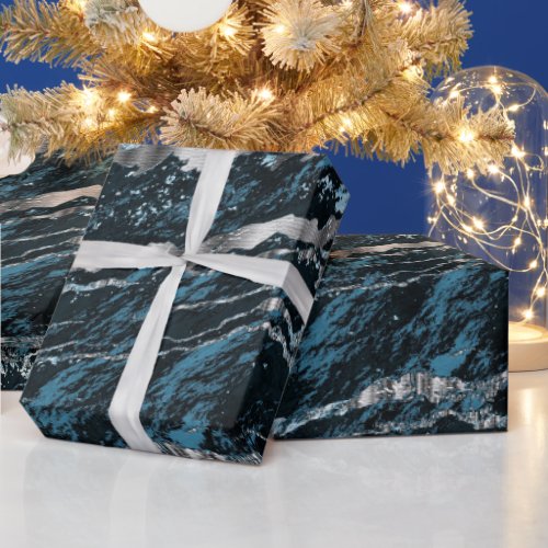 Teal Blue and Silver Marble Texture Look Wrapping Paper