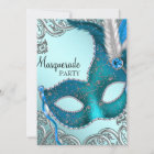 Teal Blue and Silver Mask Masquerade Party