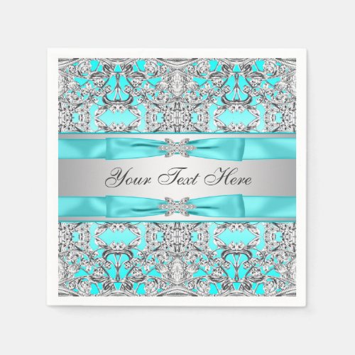 Teal Blue and Silver Paper Napkins