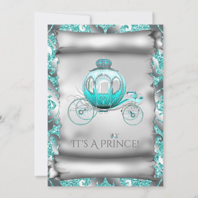 Teal Blue and Silver Prince Baby Shower Invitation (Front)