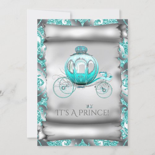 Teal Blue and Silver Prince Baby Shower Invitation