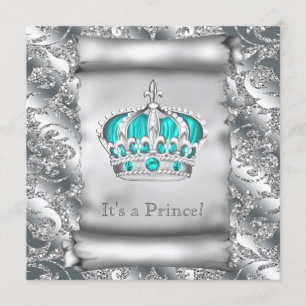 Teal Blue and Silver Prince Baby Shower Invitation
