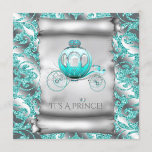 Teal Blue and Silver Prince Baby Shower Invitation