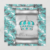 Teal Blue and Silver Prince Boy Baby Shower Invitation (Front/Back)