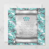 Teal Blue and Silver Prince Boy Baby Shower Invitation (Back)