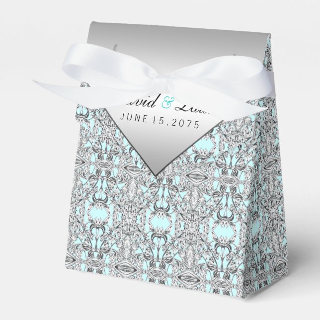Teal Blue and Silver Wedding Favor Boxes (Front Side)