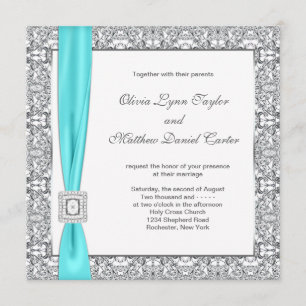 Teal Blue and Silver Wedding Invitation