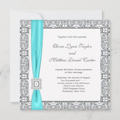 Teal Blue Silver Wedding Invitation Templates