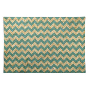Teal Blue and Tan Canvas Chevron Pattern Placemat