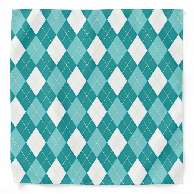 Teal blue and white argyle pattern bandana (Front)