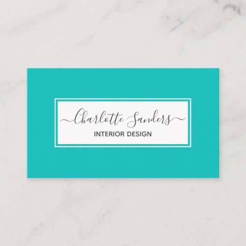 Teal blue and white business card