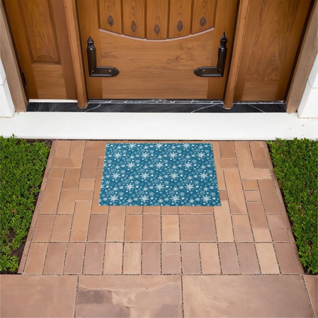 Teal Blue and White Christmas Snowflake  Doormat (Outdoor)