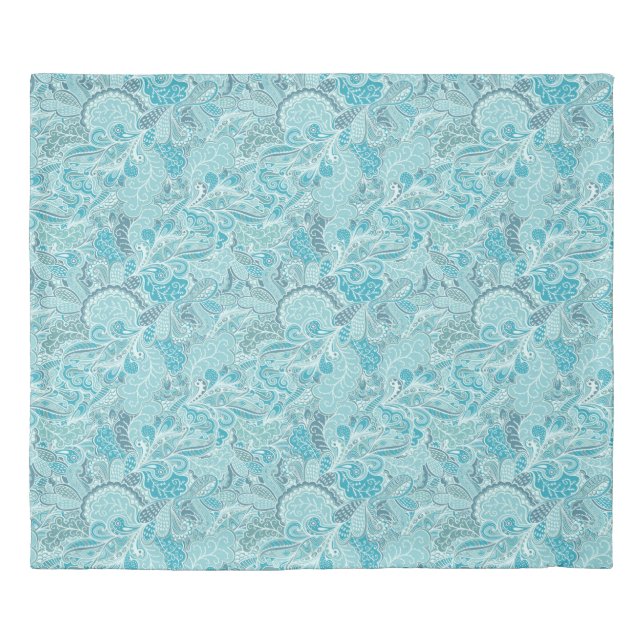 Teal Blue and White Elegant  Duvet Cover (Front)