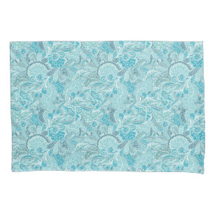 Teal Blue and White Elegant Paisley Pillow Case