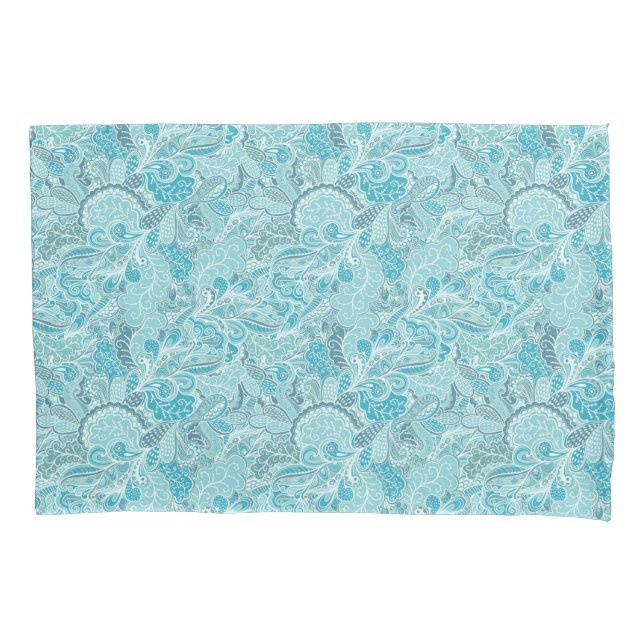 Teal Blue and White Elegant Paisley Pillow Case (Front)