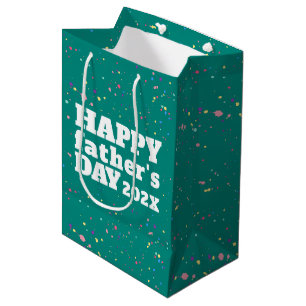 Teal Blue and White Father's Day Paint Splatter Medium Gift Bag