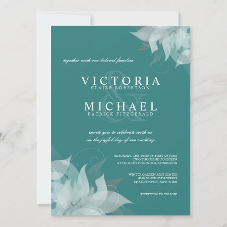 Teal Blue And White Floral Wedding Invitations