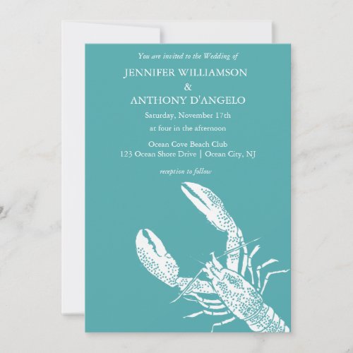 Teal Blue and White Lobster Coastal Wedding Invitation