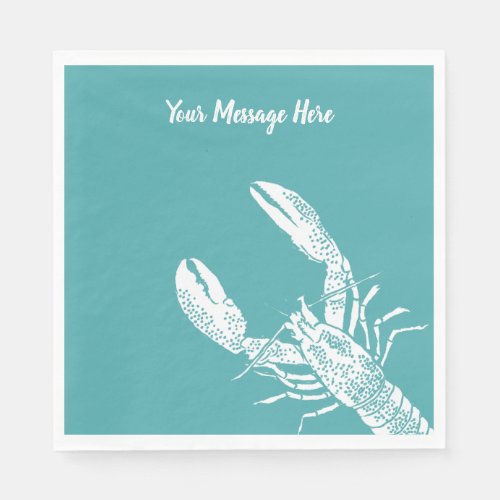 Teal Blue and White Lobster Personalized Napkins