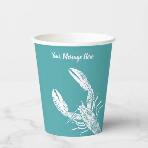 Teal Blue and White Lobster Personalized Paper Cups