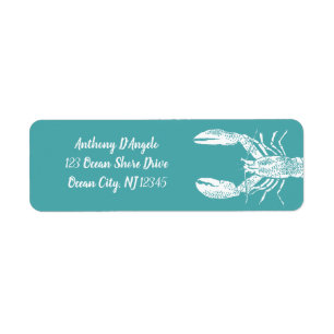 Teal Blue and White Lobster Return Address Label