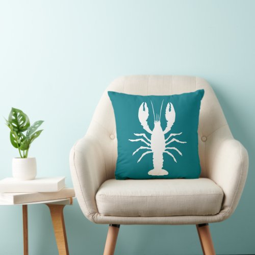 Teal Blue and White Lobster Shape Throw Pillow