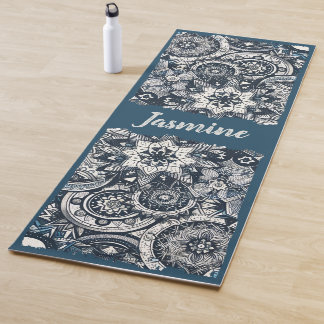 Teal Blue and White Mandalas Yoga Mat
