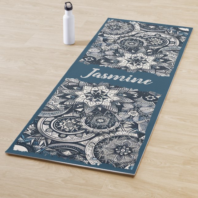 Teal Blue and White Mandalas Yoga Mat (In Situ)