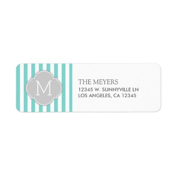 Teal Blue And White Modern Stripes With Monogram Label by weddingsNthings at Zazzle