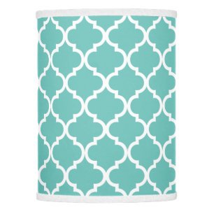 Teal blue and white moroccan quatrefoil pattern lamp shade