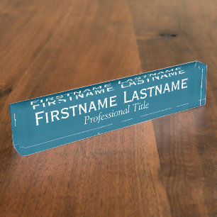 Teal Blue and White Name and Professional Title Desk Name Plate
