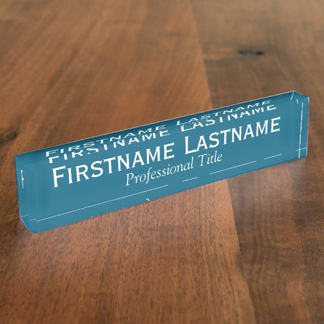 Teal Blue and White Name and Professional Title Desk Name Plate (Side)