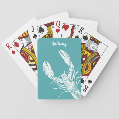 Teal Blue and White Nautical Lobster Playing Cards